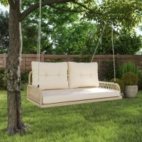 Outsunny Banc Suspendu Extérieure 2 Places en Résine Tressée avec Coussins et Chaînes en Acier, 115x66x44cm, Beige(m-10)