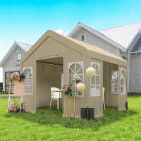 Outsunny 3 x 3 m Party Tent, Outdoor Canopy Tent Shelter with Removable Sidewalls, 4 Zipped Doors, for Parties, Wedding, Beige(m-10)
