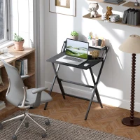 HOMCOM 70 cm Folding Computer Desk with Monitor Shelf - Black(m-2)