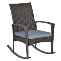 Outsunny Fauteuil à bascule rocking chair avec coussin d'assise déhoussable 66L x 88l x 98H cm résine tressée imitation rotin gris(m-12)