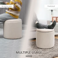 HOMCOM Set of 2 Round Ottoman with Storage, Fabric Vanity Stool for Makeup, Footrest Stool with Removable Lid for Living Room & Bedroom, Cream White(m-7)