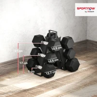 SPORTNOW Set Gantere Hexagonale cu Rack, 2x4kg 2x6kg 2x8kg, Negru(m-3)