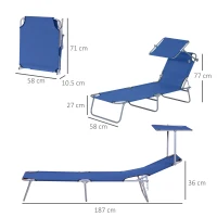 Outsunny 2 Pieces Outdoor Foldable Sun Lounger, 4 Level Adjustable Backrest Reclining Sun Lounger Chair with Angle Adjust Sun Shade Awning for Beach, Garden, Patio, Blue(m-3)