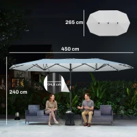 Outsunny Sombrilla Doble con 48 Luces LED 4,5x2,65 m Manivela Protección Solar para Terraza Jardín Piscina Crema(m-3)