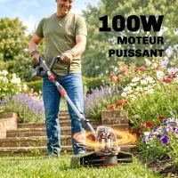 Outsunny Coupe-Bordures sans Fil 18V, 2 Batteries 4,0 Ah, Chargeur, Coupe 25 cm, Manche Télescopique, 124x32x19cm, Argent(m-5)