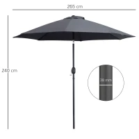 Outsunny 2.7M Garden Parasol Umbrella with Glass Fibre Ribs and Aluminium Frame, Tilting Sun Shade Shelter Canopy, Charcoal Grey(m-3)
