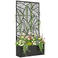 Outsunny Jardinière avec treillis, bac à fleurs, lit surélevé avec brise-vue, pour plantes grimpantes métal 90 x 30 x 170 cm noir(m-11)