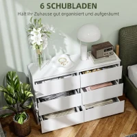 HOMCOM Kommode mit 6 Schubladen, Moderne Aufbewahrungsmöbel für das Schlafzimmer, Weiß(m-4)