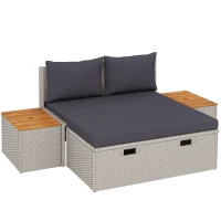 Outsunny Polyrattan Sonnenliege für 2 Personen Doppelliege mit Fußhocker Stauraum Auflagen 125x114x72,5 cm Grau(m-1)