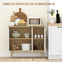 HOMCOM Mueble Buffet Auxiliar con Estantes Ajustables 3 Puertas Carga 50 kg 91,5x35x77,4 cm Blanco y Natural(m-4)