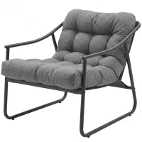 Outsunny Gartensessel Gartenstuhl mit abnehmbarem Sitzkissen Garten Loungesessel mit Armlehne, bis 120 kg belastbar Dunkelgrau(m-11)
