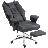 HOMCOM Executive Office Chair, Reclining Desk Chair with Footrest, Adjustable Armrests, Pet Friendly Faux Leather, Black(m-11)