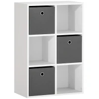HOMCOM Regal mit 6 Fächern und 3 Stoffschubladen, Aufbewahrungsregal, vielseitig, Grau(m-1)