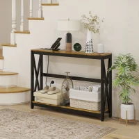 HOMCOM Consolle da Ingresso Stile Industriale con Prese di Corrente e USB, Legno e Acciaio, 100x24x75cm, Marrone(m-10)
