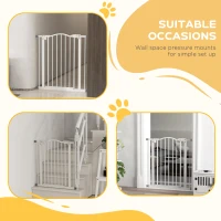 PawHut Pressure Fit Dog Stair Gate No Drilling Safety Gate Auto Close for Doorways, Hallways, 74-80cm Adjustable, 78cm Tall, White(m-17)