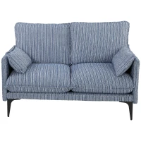 HOMCOM Divano 2 Posti in Tessuto con Braccioli, Imbottitura Spessa e 2 Cuscini, 131x78x83 cm, Blu(m-11)