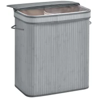 HOMCOM 100L Natural Wood Laundry Basket A Compartment w/Flip Lid Removable Lining Handles Board Base Foldable Durable Water-Resistant Dirty Clothes Storage Home Organisation Grey(m-10)