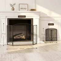 HOMCOM Parachispas para Chimenea Plegable de 3 Paneles en Metal Pintado, Listo para Usar, 133x1x77 cm, Negro(m-3)