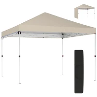 Pavilion pliabil Outsunny Pop-Up 3x3 m cu perete lateral, din metal și țesătură Oxford, bej(m-12)