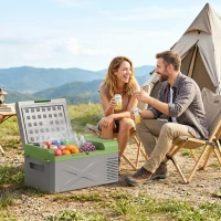 Outsunny Glacière électrique portable 16,3L, réfrigérateur de voiture portable congélateur et réfrigérateur 12/24V gris(m-14)