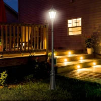 Outsunny 2.4 m Garden Lamp Post Light, LED Solar Powered Patio Path Lighting Lamp with Aluminium Frame, PIR Motion Sensor for Lawn, Pathway, Driveway, Black(m-10)