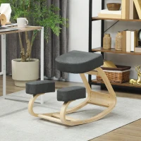 Vinsetto Sedia Ergonomica con Inginocchiatoio in Legno di Betulla e Cuscino, 51x69x58 cm, Grigio(m-10)