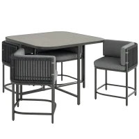 Outsunny 4-Seater Rattan Cube Garden Furniture Set with Cushions - Charcoal Grey(m-1)