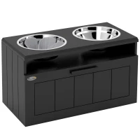 PawHut Raised Dog Bowl with Slow Feeder, Two Stainless Steel Dog Bowls, Drawer, for Large and Extra Large Dogs, Black(m-1)