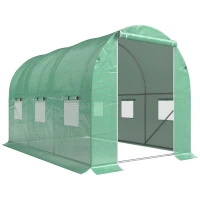 Outsunny Serre de Jardin Tunnel Surface Sol 6 m² 3L x 2l x 2H m acier Porte zippée 6 fenêtres enroulables Vert(m-12)
