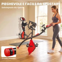 HOMCOM Cyclette Pieghevole 2 in 1, Resistenza Magnetica Regolabile 8 Livelli, Cyclette da Casa Silenziosa con Sensore Cardiaco, Sedile Regolabile, Bande Elastici, Schermo LCD, Ruote, Rosso(m-7)