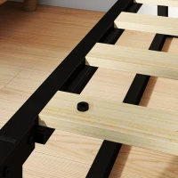 HOMCOM Estructura de Cama 140 x 190 cm con Somier, Cama Doble con Bolsillo de Almacenamiento, Soporte de Lamas de Madera, Negro(m-6)