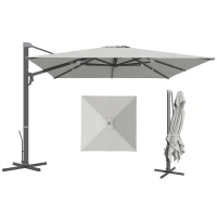 Outsunny Umbrelă Suspendată cu manivelă și bază în cruce, din poliester, aluminiu și metal, 365x297x256 cm, gri deschis(m-12)