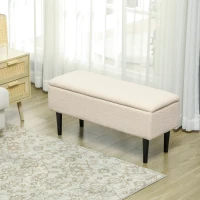 HOMCOM 57L Teddy Fleece Storage Ottoman - Cream(m-10)