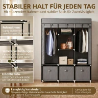 HOMCOM Armoire de rangement en tissu pliable avec 5 étagères, 2 tringles et 3 tiroirs en tissu 125L x 43l x 162.5H cm(m-5)