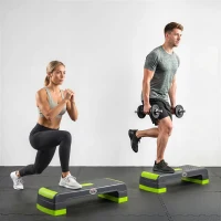 HOMCOM Step Fitness per Aerobica Antiscivolo e Regolabile su 3 Altezze, in PP, 78x28x10/15/20 cm, Verde e Grigio(m-8)