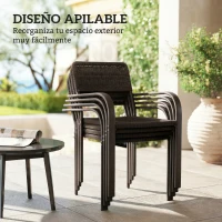 Outsunny Juego de 4 Sillas de Jardín Exterior Apilables con Reposabrazos Respaldo y Marco de Acero 55x60x83 cm Marrón Oscuro(m-7)