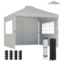 Outsunny Pavillon ca. 3x3 m Wasserdicht Höhenverstellbar Pop-up Faltpavillon mit 3 Seitenwänden Fenster Lüftung, UV 50+ Hellgrau(m-12)