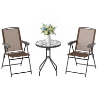 Outsunny Conjunto Mesa y 2 Sillas Muebles para Jardín Exterior Patio Terraza Silla Plegable Respaldo Reclinable a 4 Niveles Texteline Marco Acero Marrón