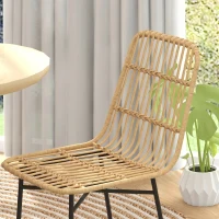 HOMCOM Set 2 Scaune pentru Bucătărie și Living, Stil Boho, din Ratan PE și Oțel, 45x57x83 cm, Galben(m-8)