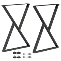 HOMCOM Conjunto de 2 Pernas de Mesa em Aço em Forma de X para Móveis Industriais com Apoios Ajustáveis e Parafusos Preto(m-1)