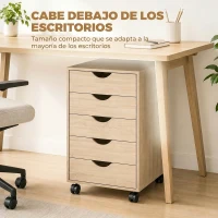 HOMCOM Cajonera Oficina con Ruedas y 5 Cajones Archivador Móvil, para Estudio Salón 40x40x67 cm Roble(m-6)