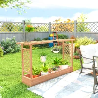 Outsunny Raised Planter with Trellis, Wooden Raised Bed for Garden with Hanging Roof and Drainage Holes, Outdoor Planter Box(m-8)