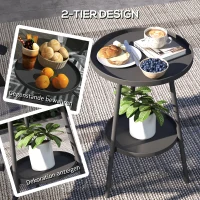 Outsunny Beistelltisch Garten Zweistufig Gartentisch mit erhöhten Kanten runder Balkontisch Ø32 x 51H cm(m-4)