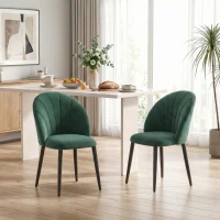HOMCOM Armless Esszimmerstühle mit gebogener Rückenlehne 2er-Set, Samt-Optik Akzentstühle für Küche, Wohnzimmer, Dunkelgrün(m-2)