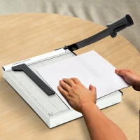 HOMCOM Cortador de Papel A4 Guillotina Profesional para Papelería Fotográfica Oficina Estudio Escuela Capacidad 12 Hojas con Regla Guía Cizalla de Cuchilla 48x26,5x5 cm Blanco(m-10)