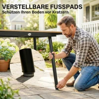 Outsunny Gartentisch 140 x 80 cm für 6 Personen rostbeständig Outdoor Esstisch mit WPC-Tischplatte Verstellbare Füße, Teak(m-7)