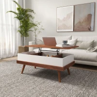 HOMCOM Mesa de Centro Elevable con 3 Compartimientos de Almacenaje Ocultos y Patas de Madera 100x79x54 cm Marrón y Negro(m-6)