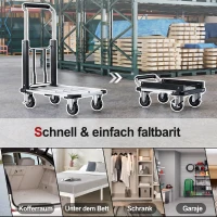HOMCOM Cărucior pentru transport pliabil cu platformă extensibilă, capacitate 150 kg, mâner reglabil, argintiu(m-7)