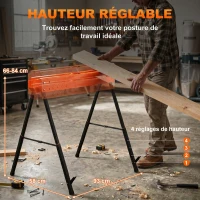 HOMCOM Lot de 2 Tréteaux Pliables en Métal, Charge Max. 500 kg, Tréteaux Portables, Hauteur Réglable 71-85,5cm, Orange(m-5)