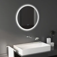 kleankin Espejo de Baño Redondo con Luces LED Ø60x3 cm Espejo Antivaho 3 Luces de Colores Función de Memoria Interruptor Táctil(m-10)